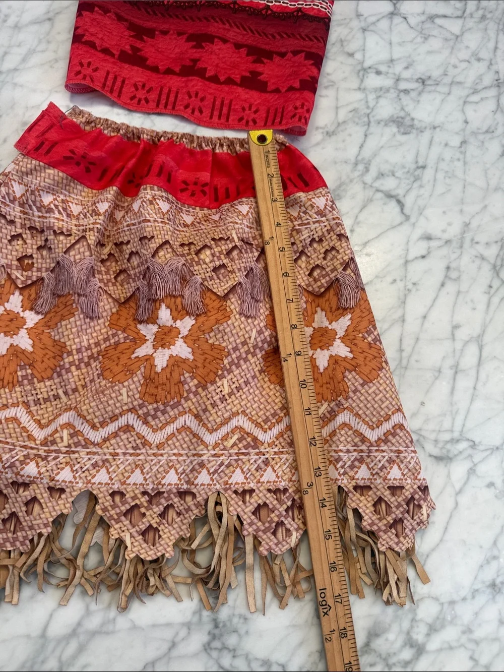 Moana Sz 4-6 Y Costume Two-Piece Tribal Crop Top & Fringe Skirt Set